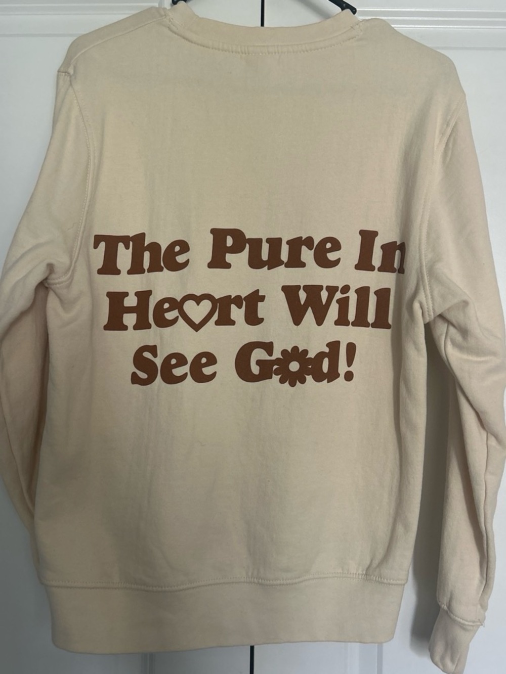H&M Cream Sweatshirt with Brown Graphic Text Back Print